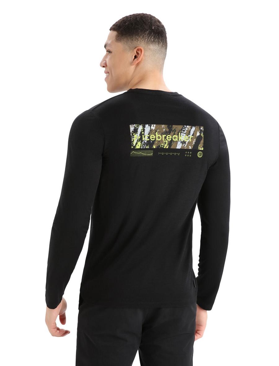 Black Icebreaker Merino Tech Lite II T-Shirt Summit Tread Men's Long Sleeve | AU 1237QMAZ